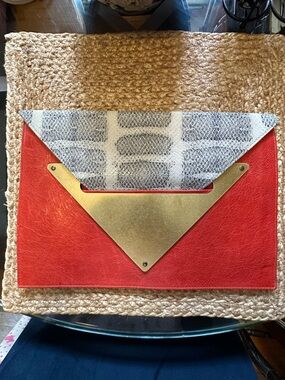 Dareen Hakim Le Parisien Red Leather Envelope Clutch NWT Dust Bag